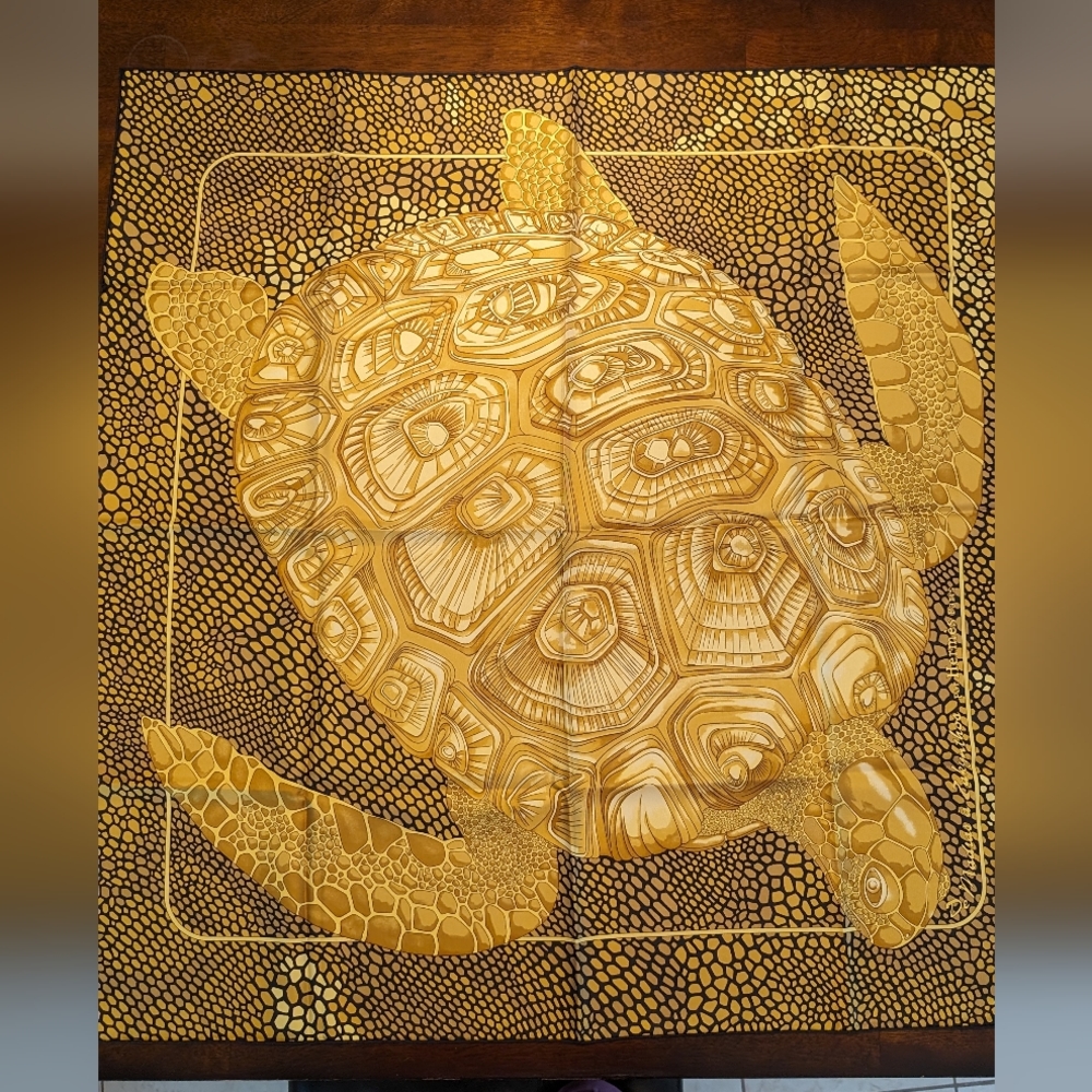 Black and orange/gold rare Hermes silk scarf From Madras to Zakynthos